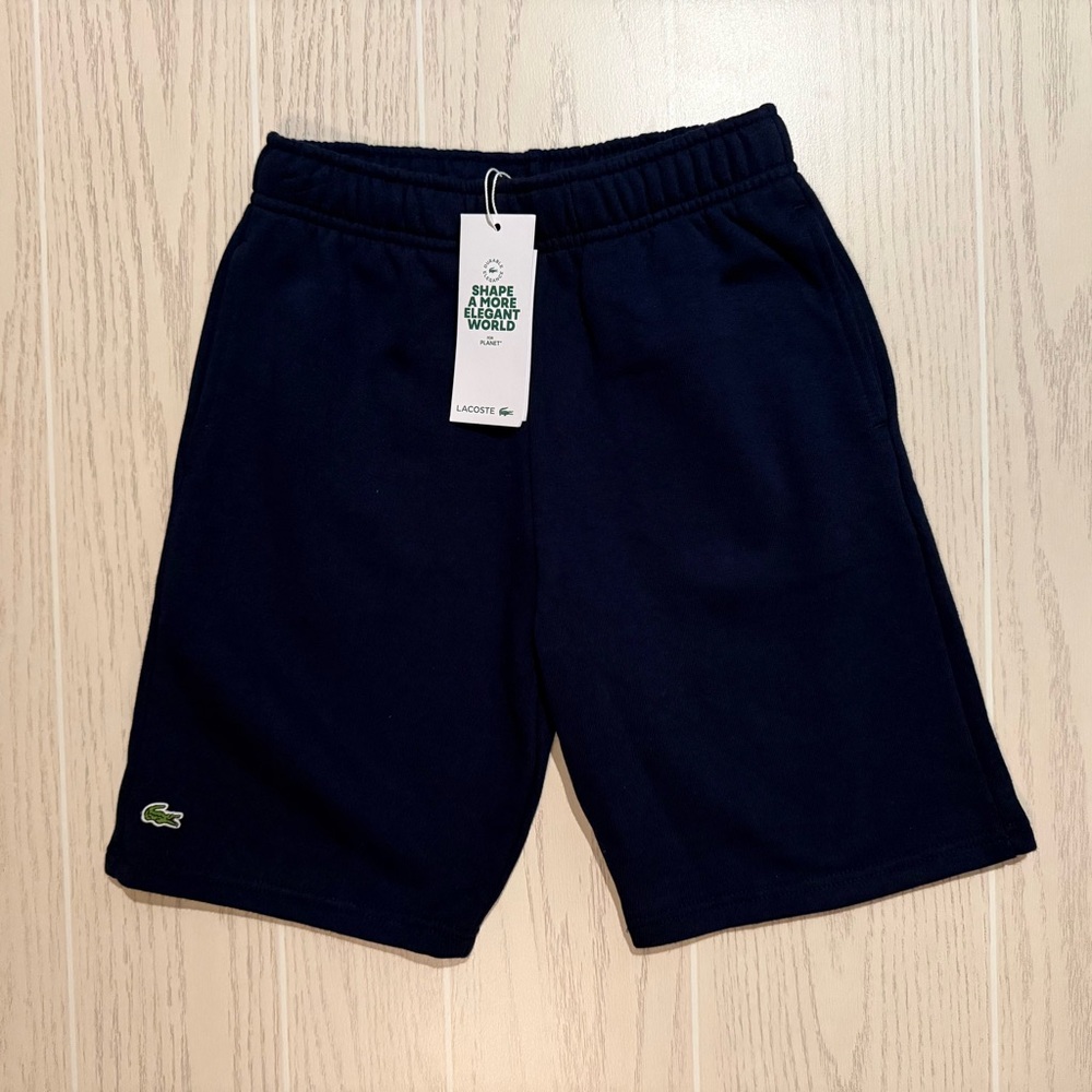 Lacoste Boys 10 Navy Core Fleece Shorts Logo Athletic NWT - Picture 4 of 14